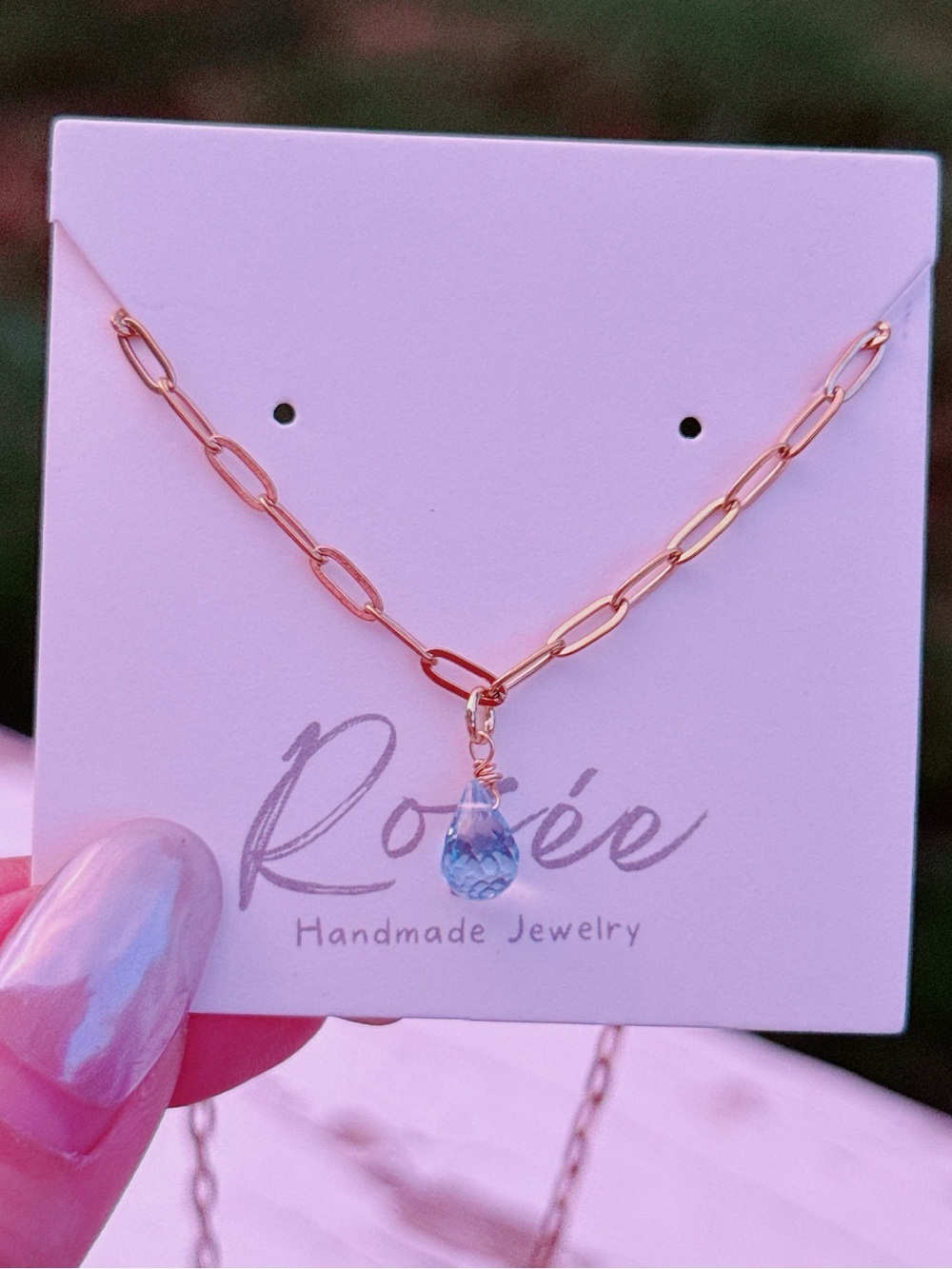 26X485 Handmade Dainty Blue Topaz Stainless Steel Necklace 16+2”